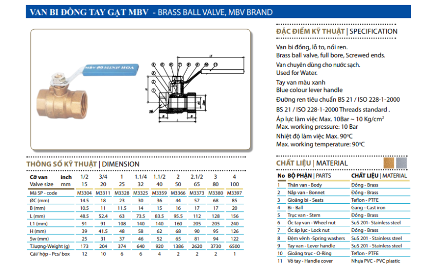 Van Bi Đồng Tay Gạt MBV - PN10