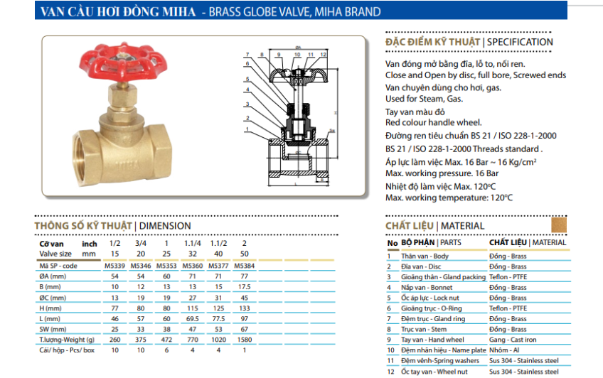 Van Cầu Hơi Đồng MIHA - PN16