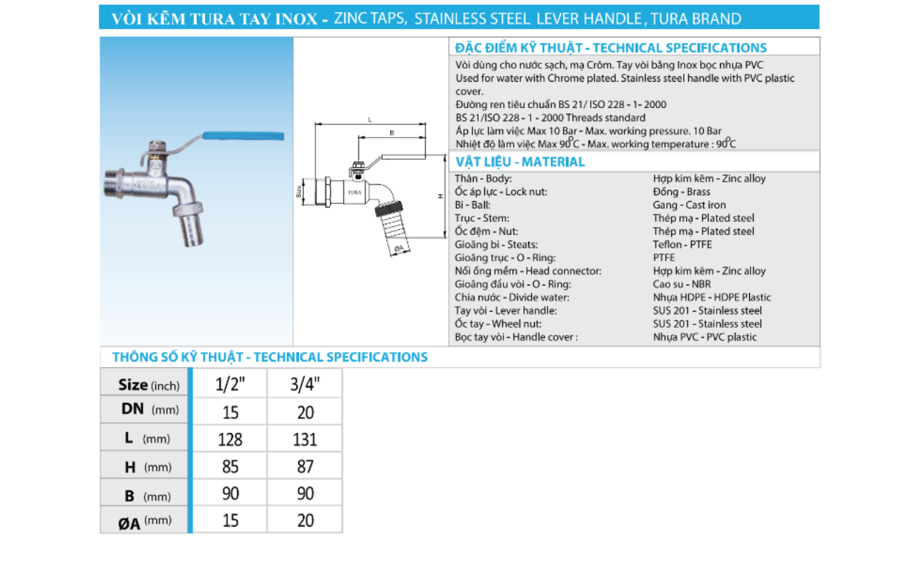 Vòi Vườn Hợp Kim TURA-PN10