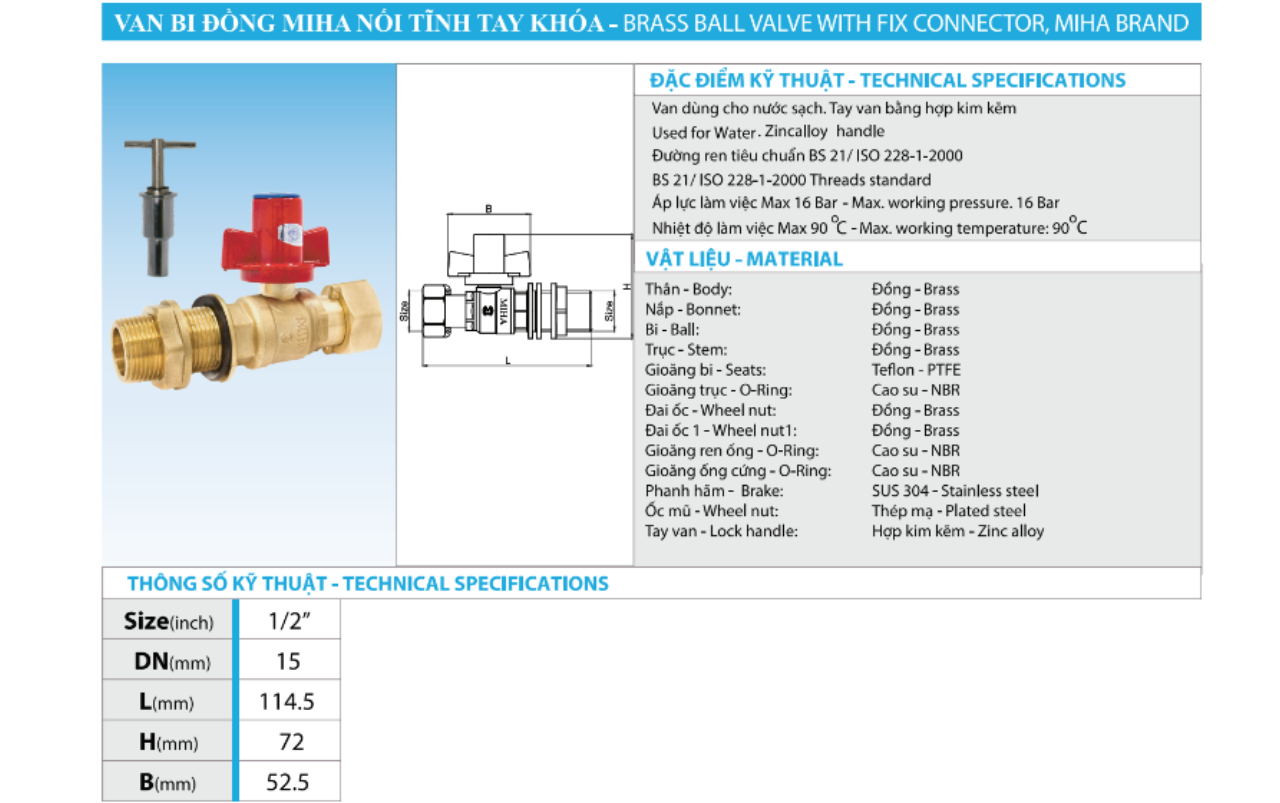 Van Bi Đồng MIHA Nối Tĩnh Tay Khóa