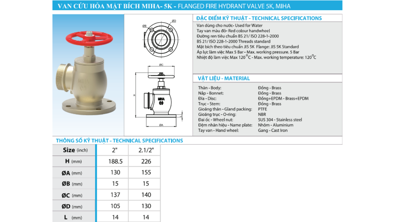 Van Cứu Hỏa Mặt Bích MIHA 5K