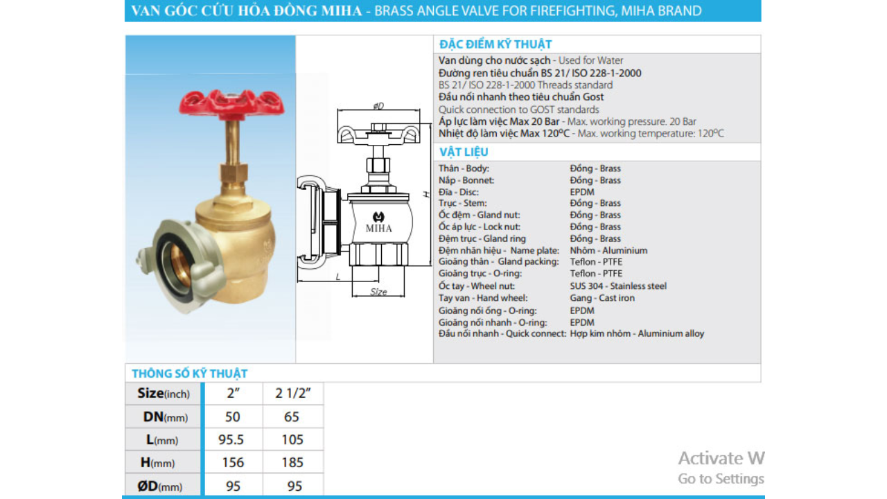 Van Góc Cứu Hỏa Nối Ren MIHA-PN16