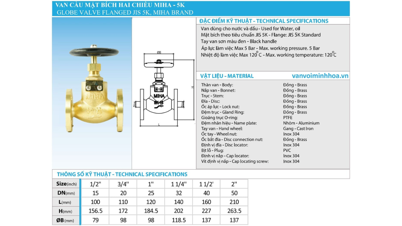 Van Cầu Mặt Bích 2 Chiều MIHA-5K