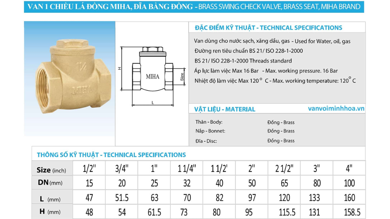 Van Một Chiều Lá Đồng MIHA Đĩa Bằng Đồng