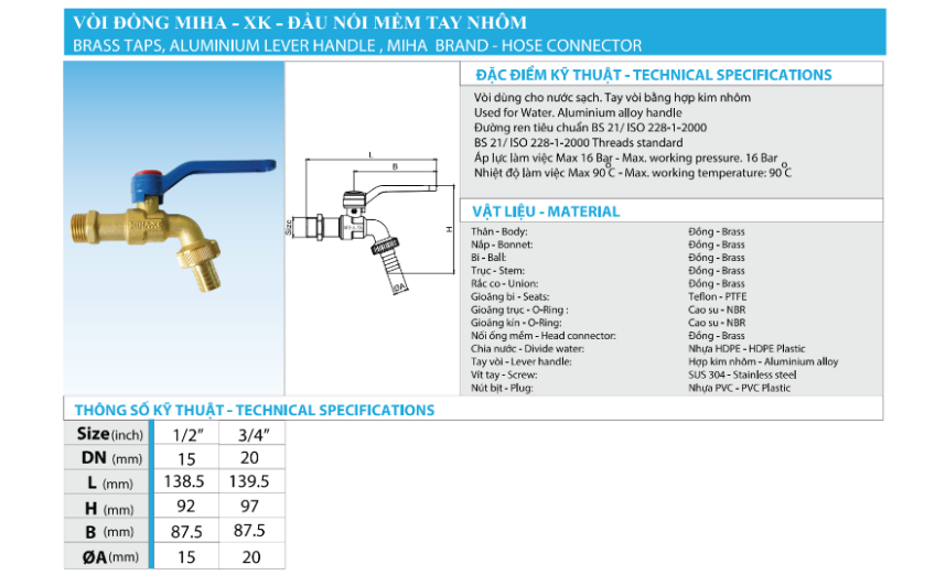 Vòi Vườn Đồng MIHA-XK-PN16