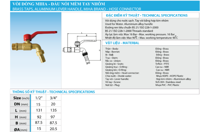 Vòi Vườn Đồng Mạ MIHA-PN16