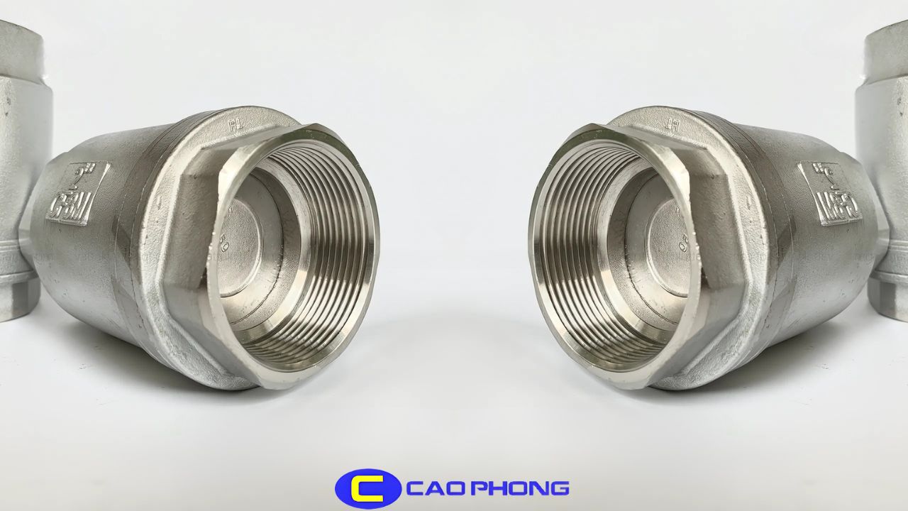 Cấu tạo van một chiều lò xo kết hợp ren trong dễ lắp đặt và bảo trì