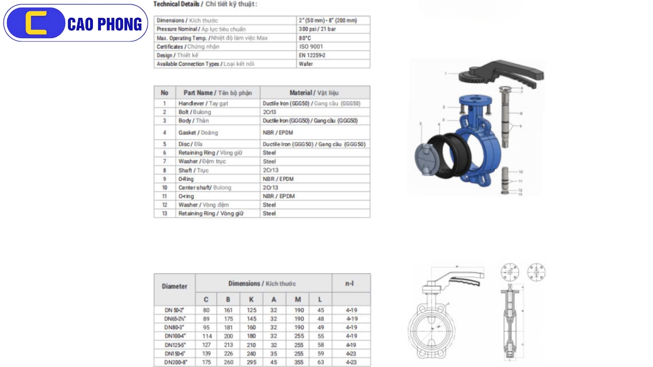 Cataloge của sản phẩm van bướm tay gạt ARV model WBH