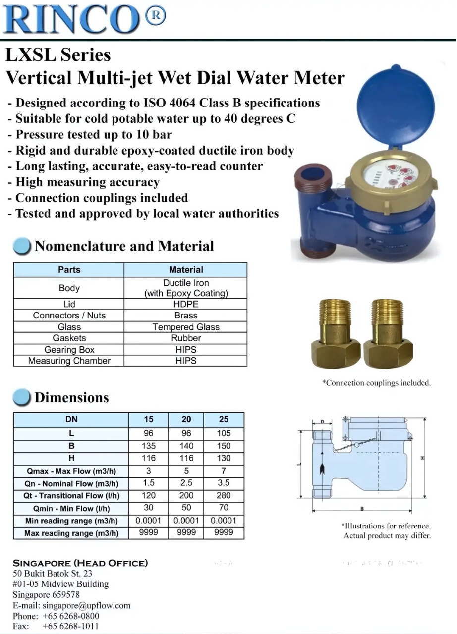 Cataloge chi tiết sản phẩm đồng hồ nước Rinco LXSL