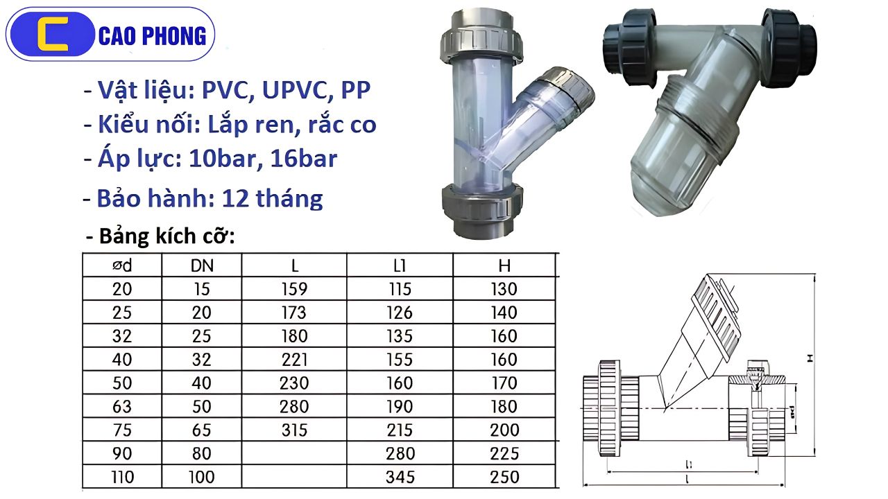 Cataloge của sản phẩm lọc y nhựa PVC 2 đầu rắc co