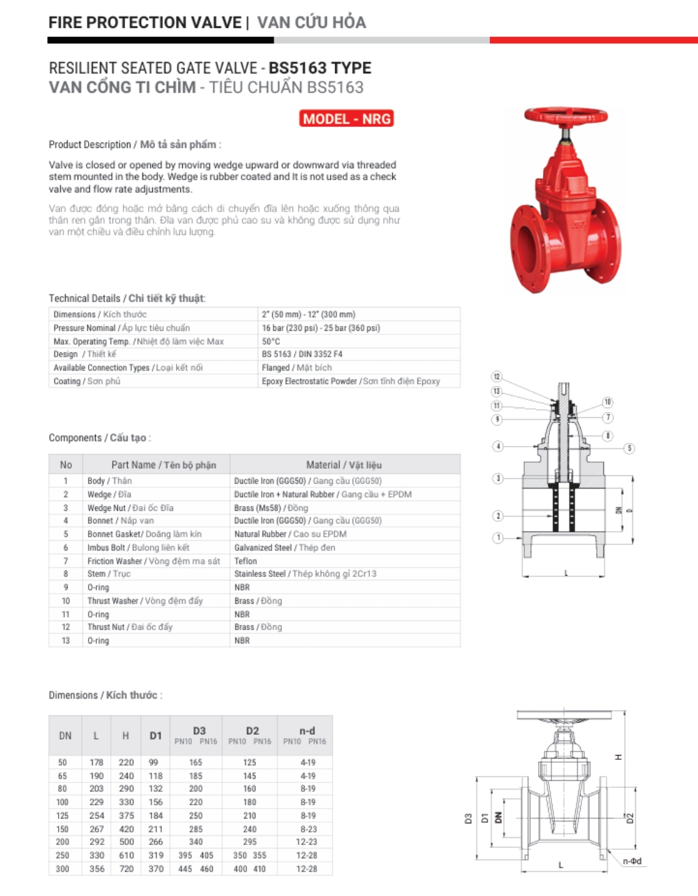 Cataloge của sản phẩm van cổng ty chìm nắp chụp ARV Model NRG