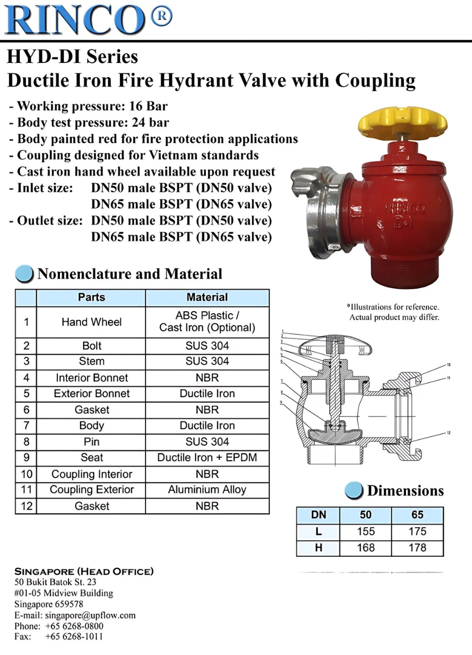 Cataloge chi tiết sản phẩm van cứu hỏa gang dẻo RINCO HYD-DI