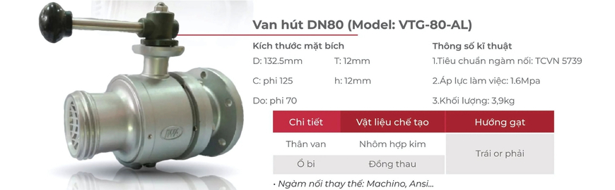 Cataloge của sản phẩm van hút DN80 Model VTG-80-AL
