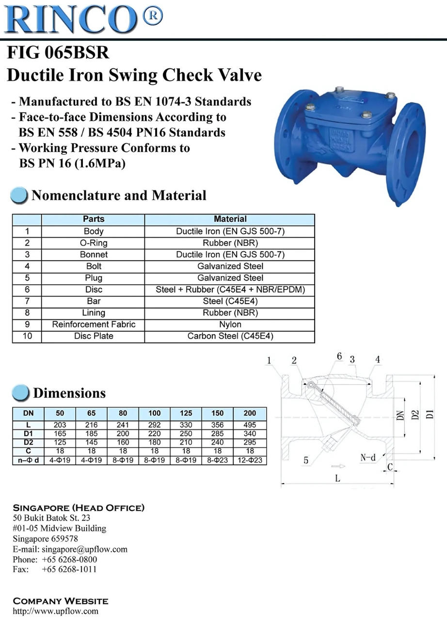 Cataloge chi tiết sản phẩm van một chiều lá lật RINCO FIG 065BSR