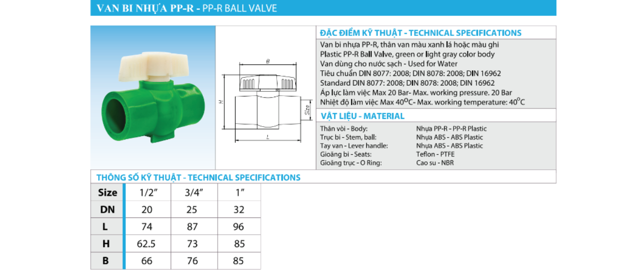 Van bi nhựa PPR Minh Hòa chịu nhiệt, chịu áp tốt cho nước nóng