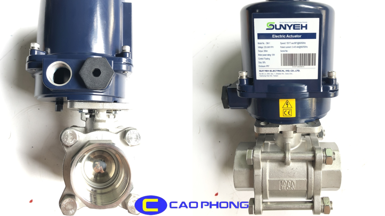 Điều khiển điện chính xác với van bi inox Sunyeh 3PC