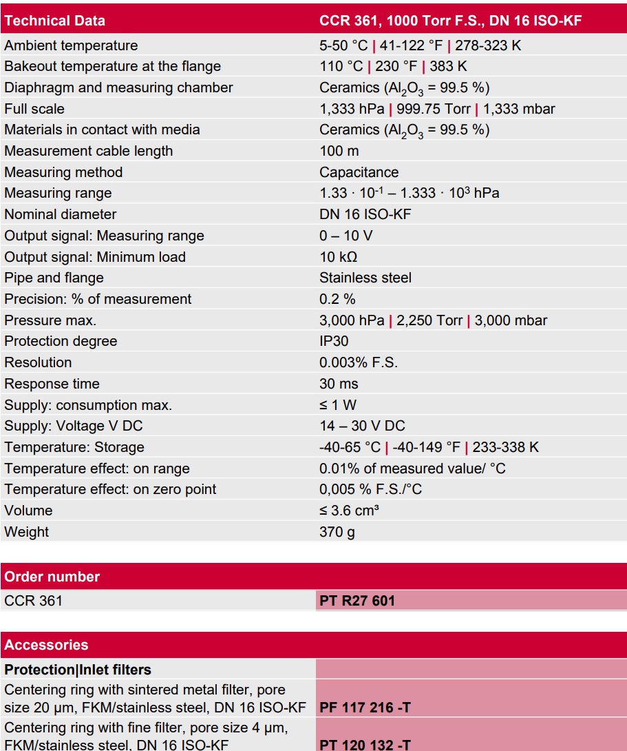 CCR 361, 1000 Torr F.S.,DN 16 ISO-KF