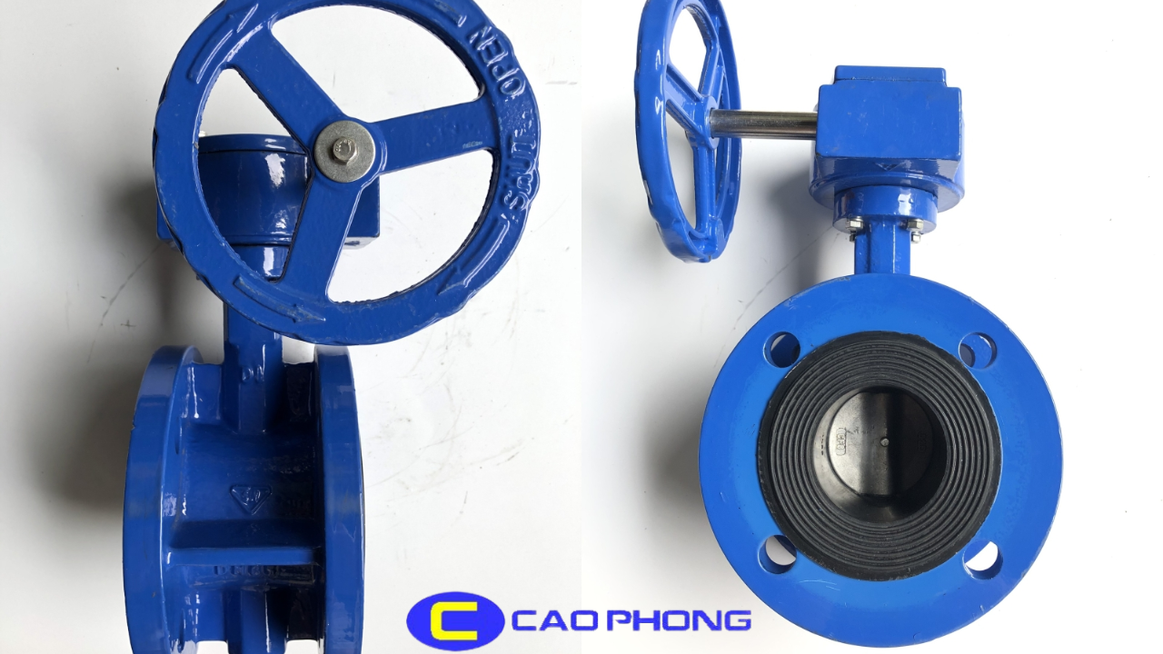 Hình ảnh thực tế van bướm tay quay mặt bích Samwoo tại kho Cao Phong