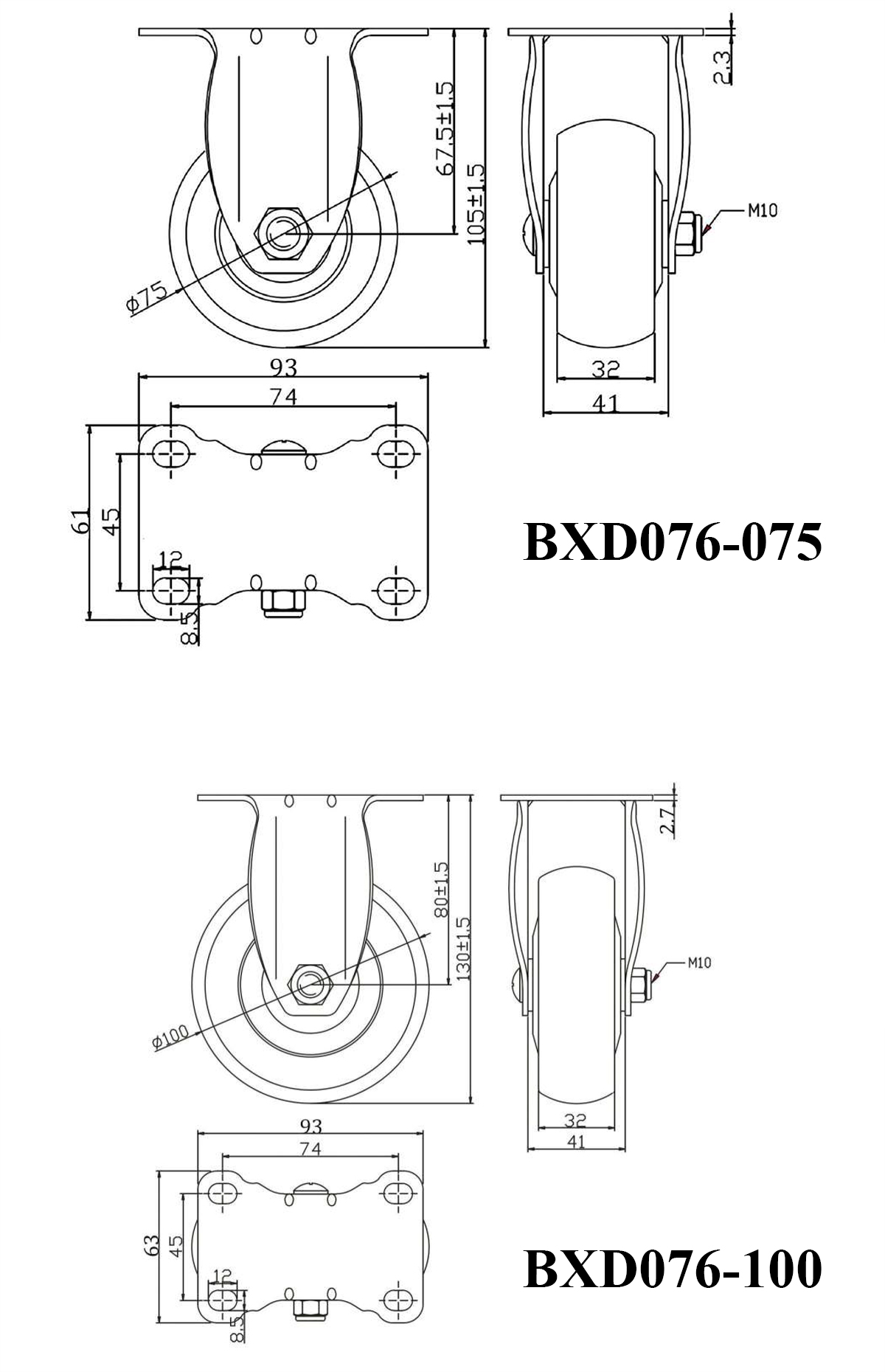 Thông số kỹ thuật bánh xe đẩy TPR xanh lam CP086, CP087, CP088