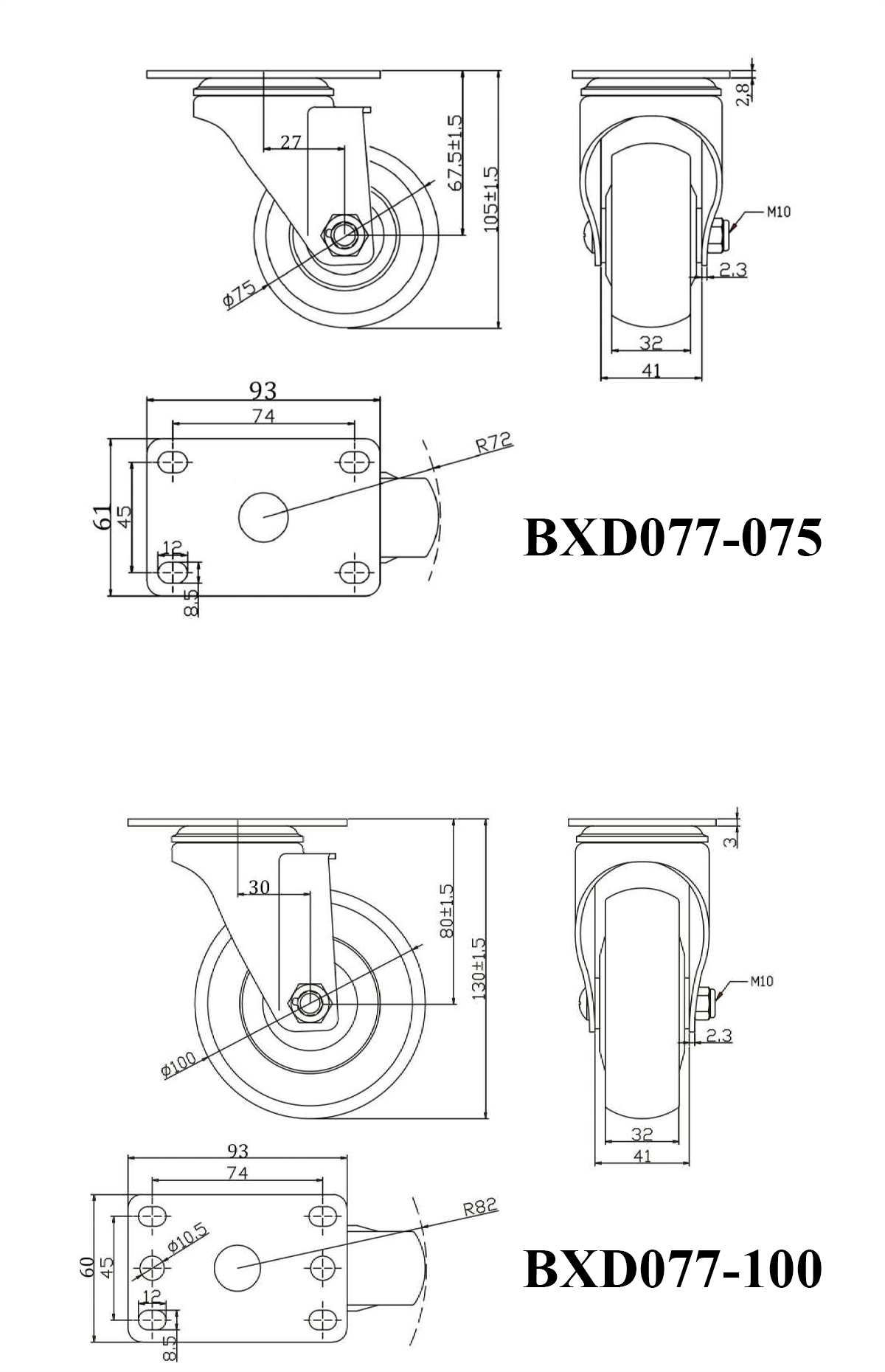 Thông số kỹ thuật bánh xe đẩy TPR xanh lam CP086, CP087, CP088