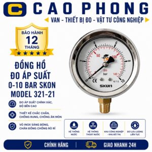 Đồng hồ đo áp suất 0-10 bar SKON Model 321-21 - Cao Phong