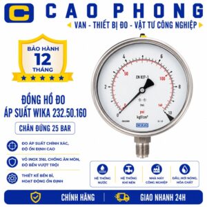 Đồng hồ đo áp suất WIKA 232.50.160 chân đứng 25 bar - Cao Phong