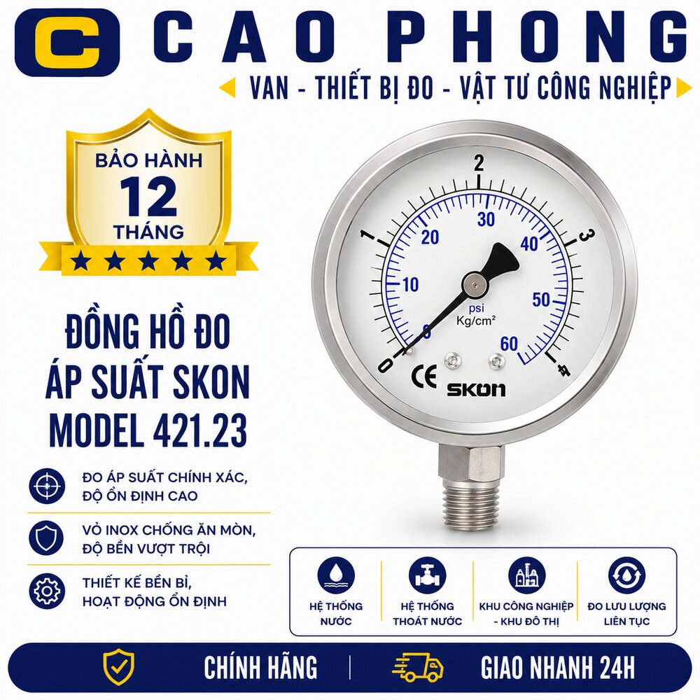 Đồng hồ đo áp suất SKON Model 421-23 - Cao Phong Đồng hồ đo áp suất SKON Model 421-23 - Cao Phong