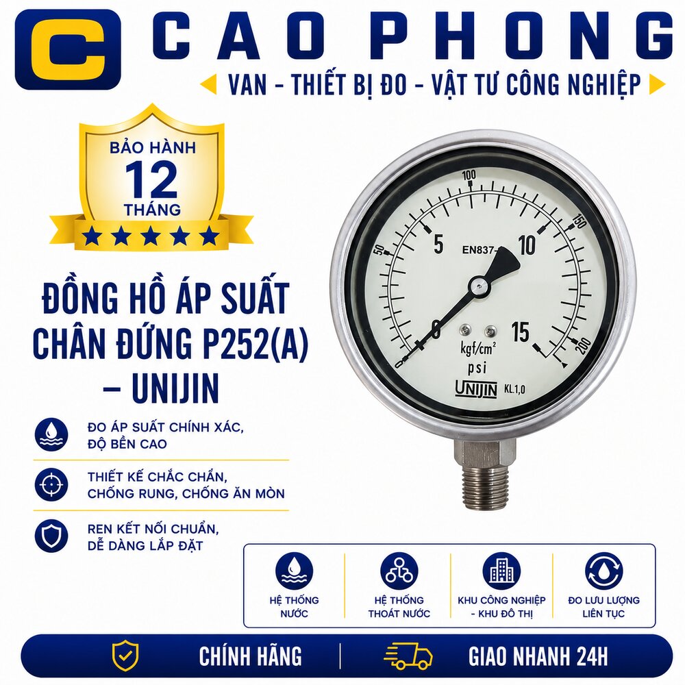 Đồng hồ áp suất chân đứng P252A Unijin - Cao Phong Đồng hồ áp suất chân đứng P252A Unijin - Cao Phong