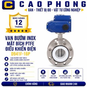 Van bướm inox mặt bích PTFE điều khiển điện D941F-16P - Cao Phong