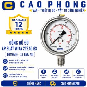 Đồng hồ đo áp suất WIKA 232.50.63 bottom 0-2.5 bar/psi - Cao Phong