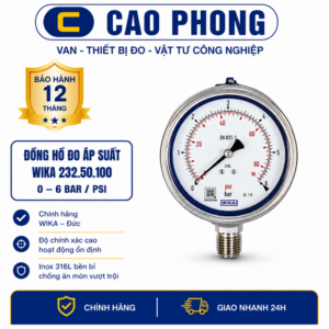 Đồng hồ đo áp suất WIKA 232.50.100 bottom 0-6bar/PSI - Cao Phong