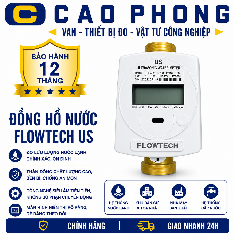 Đồng hồ đo nước siêu âm Flowtech model US kết nối ren - Cao Phong Đồng hồ đo nước siêu âm Flowtech model US kết nối ren - Cao Phong