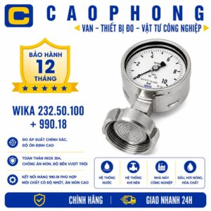 Đồng hồ đo áp suất WIKA 232.50.100 + Van 3 ngã 990.18 - Cao Phong
