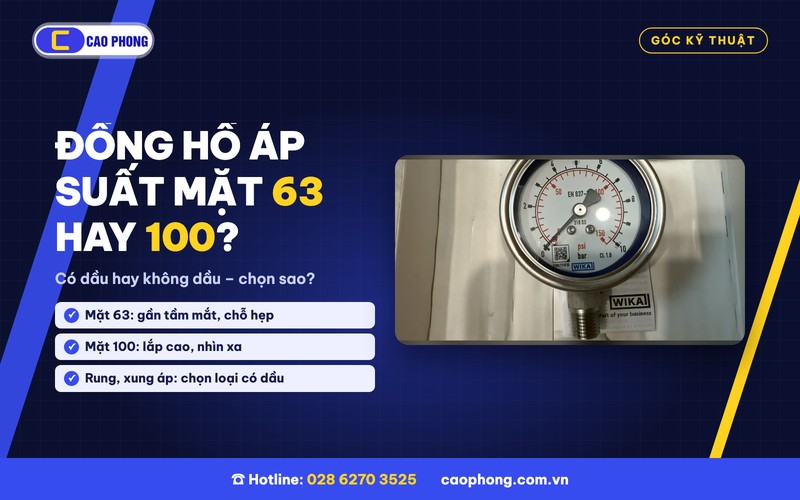 Đồng hồ áp suất WIKA mặt 63 hay 100, có dầu hay không dầu - ảnh thực tế Cao Phong