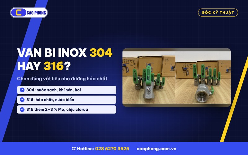 Van bi inox 304 hay 316 cho đường ống hóa chất - ảnh thực tế van bi inox tại Cao Phong
