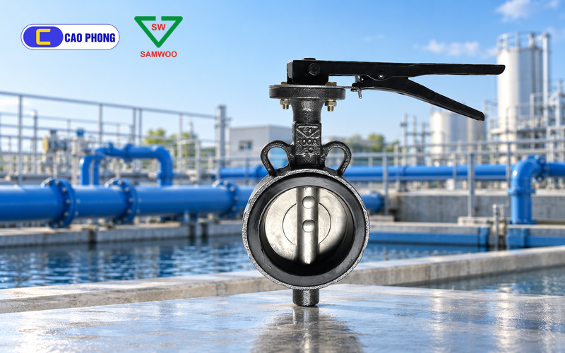 Van bướm gang wafer tay gạt đĩa inox gioăng EPDM